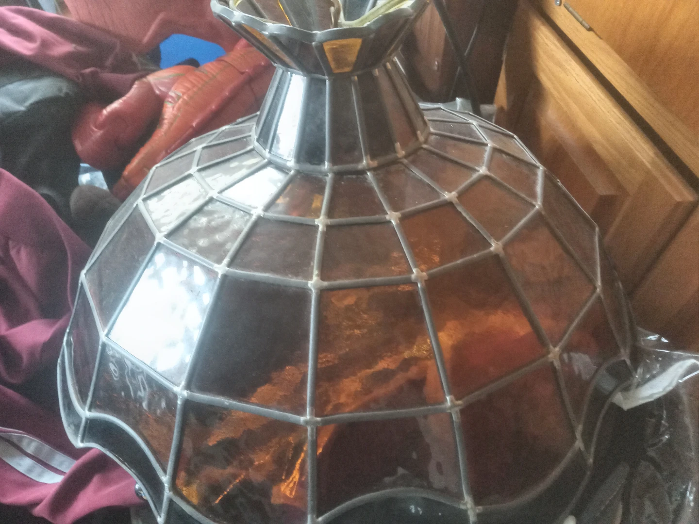 Stained Glass Lamp Shade Amber and Clear