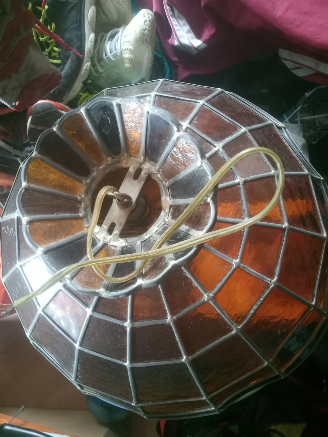 Stained Glass Lamp Shade Amber and Clear - photo 2