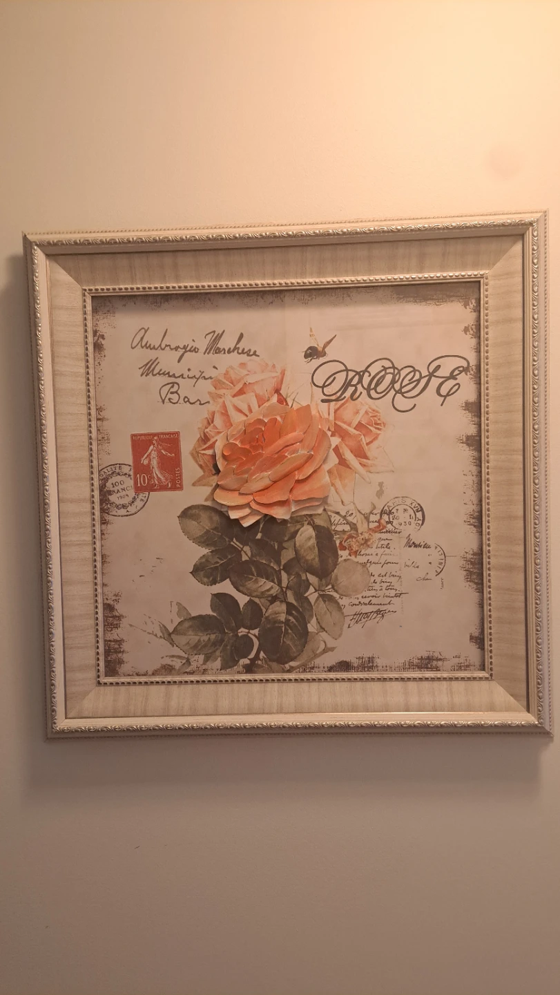 Framed Rose Art Print with 3D Flower Accent