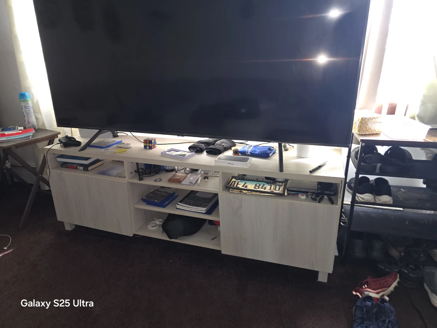 Light Wood TV Stand with Cabinet Doors