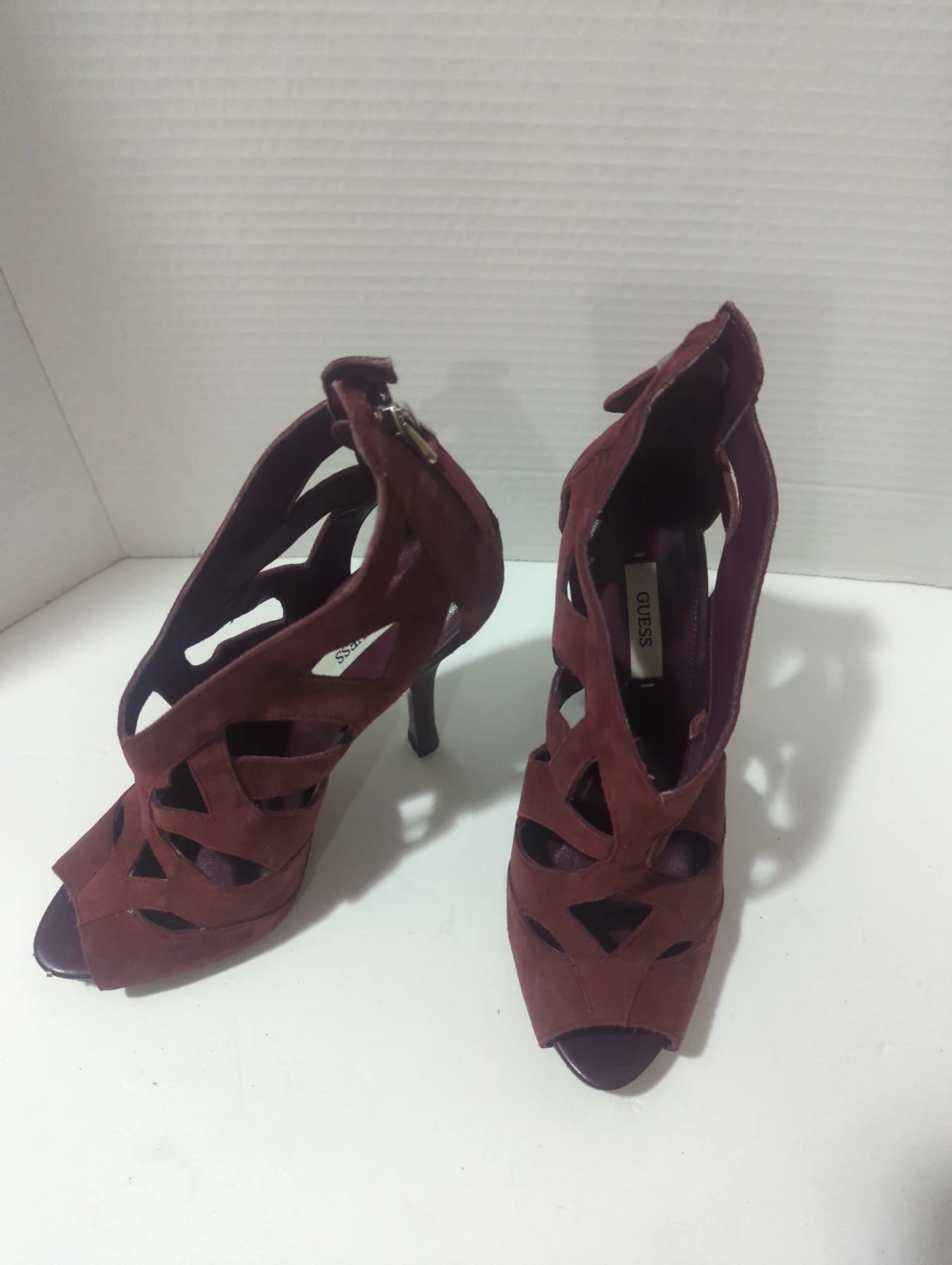 Guess Women's Burgundy Suede Cutout Heels