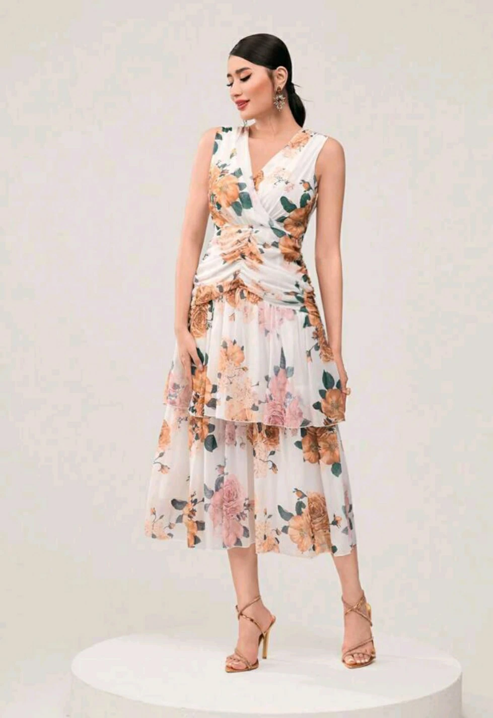 Floral Ruched Tiered Midi Dress - photo 2