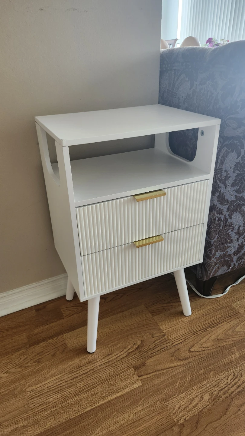 Small White Nightstand with Gold Handles