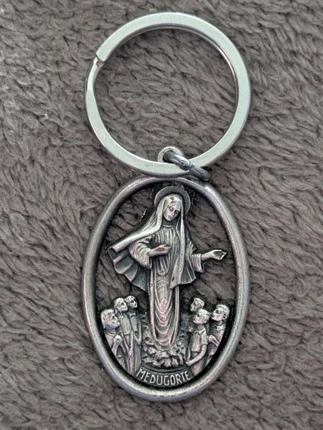 Medugorie Virgin Mary Oval Metal Keychain