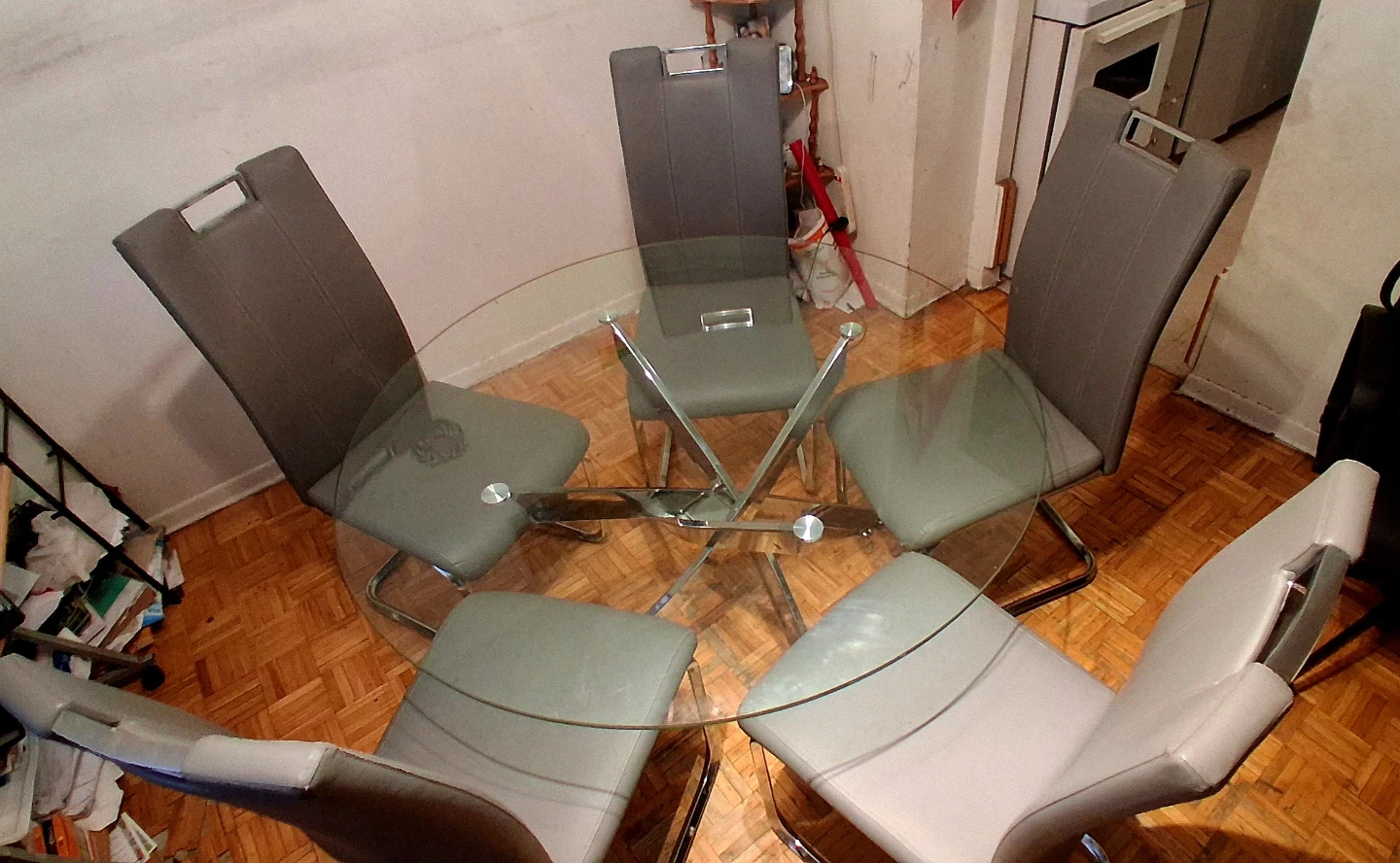 Glass Dining Table with 5 Grey Chairs - photo 2