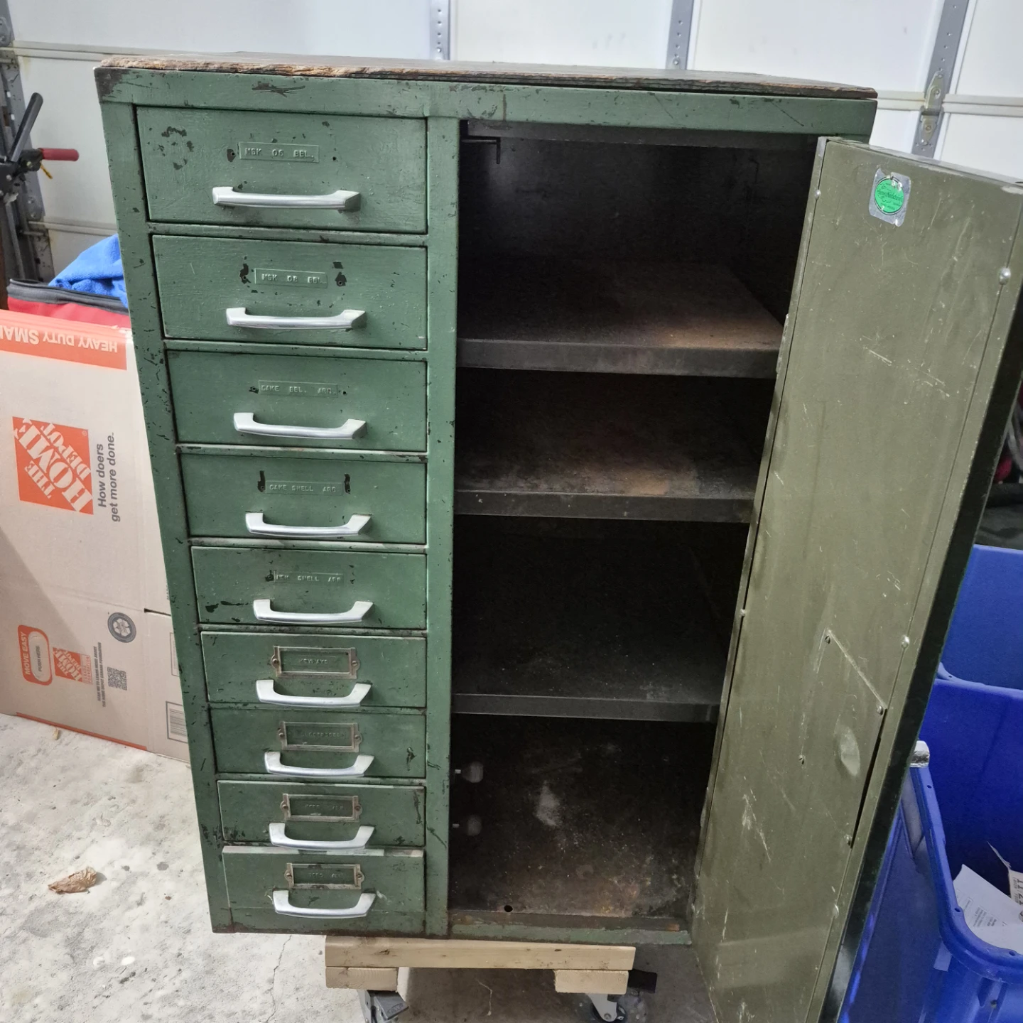 Vintage Green Metal Cabinet with Drawers with Keys - photo 2