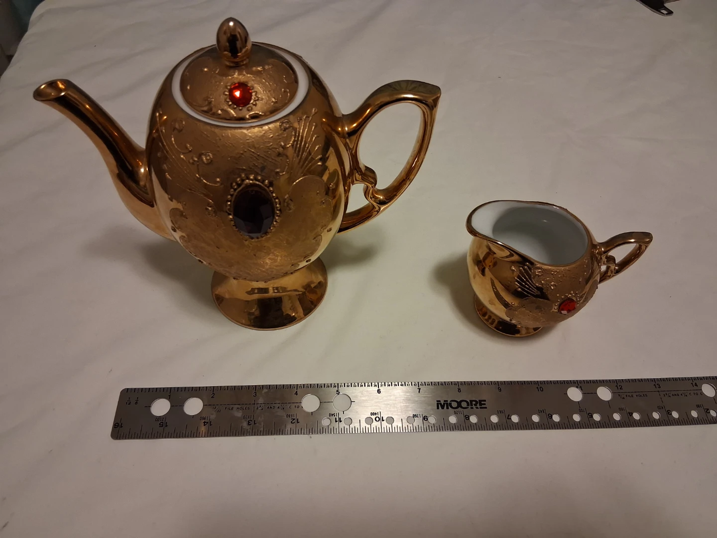 Gold-tone Creamer with Red Jewel Accent