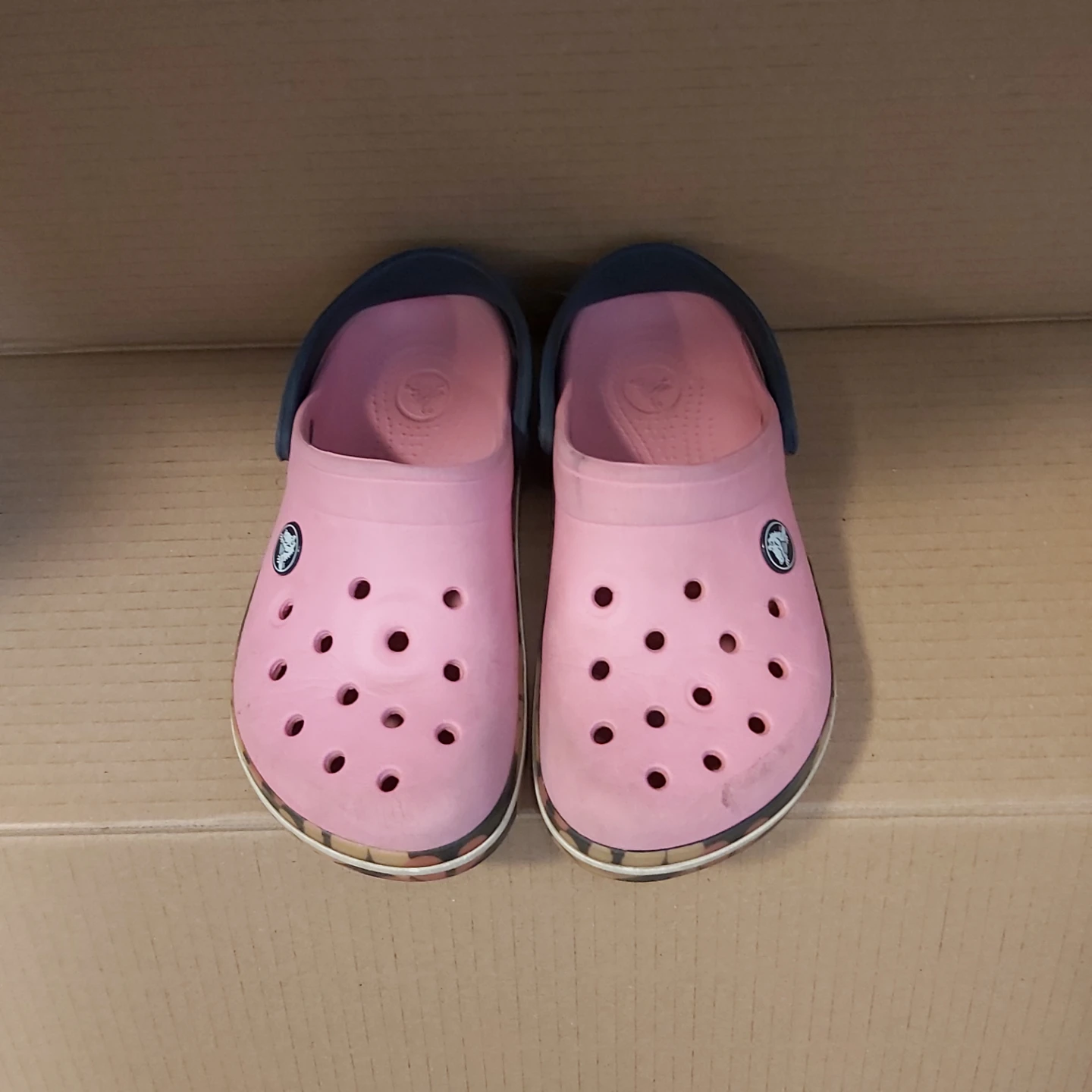 Children's Size 12 Pink Crocs with Grey Straps - photo 2