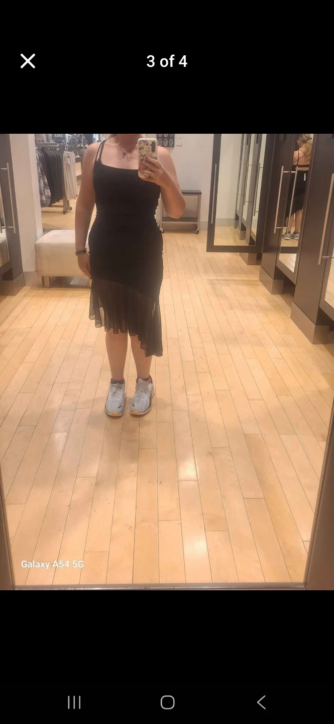 Black Spaghetti Strap Dress with Sheer Ruffle Hem