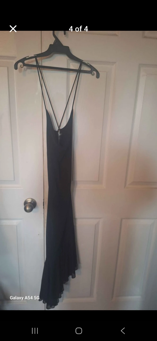 Black Spaghetti Strap Dress with Sheer Ruffle Hem - photo 4