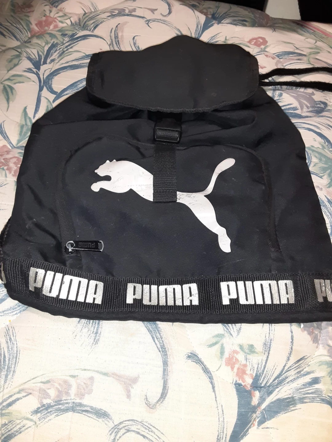 Black Puma Drawstring Backpack