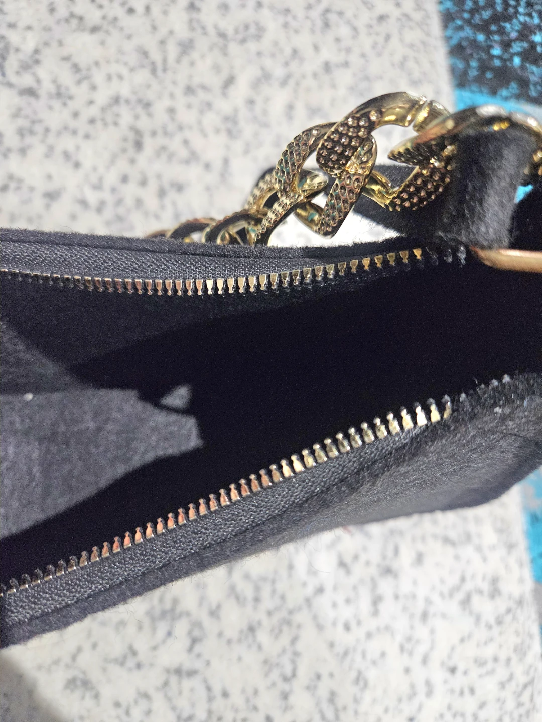 Black mini handbag with gold chain strap - photo 2