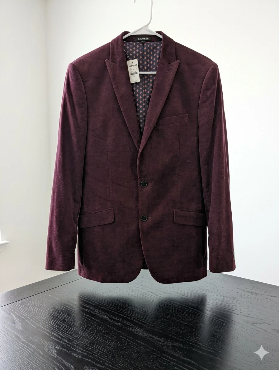 Express Men's Corduroy Blazer - Burgundy, Size 38R - photo 2