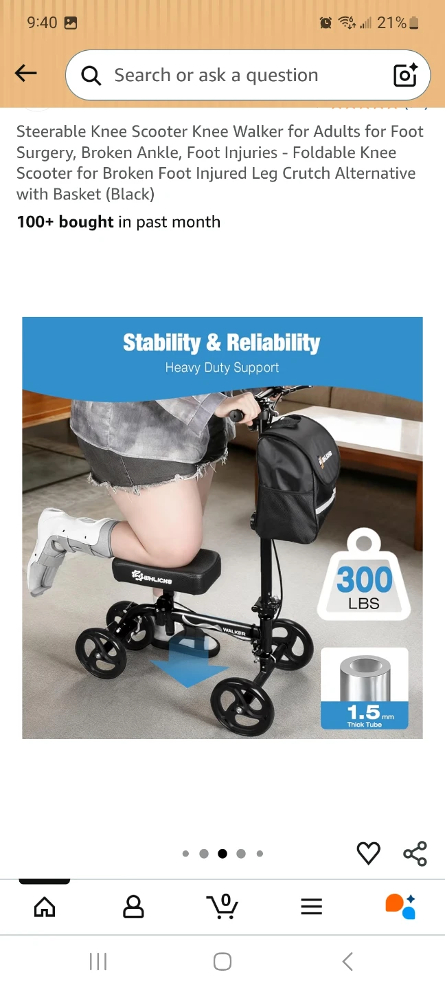 Steerable Knee Scooter Walker with Basket - Standard Black - photo 2