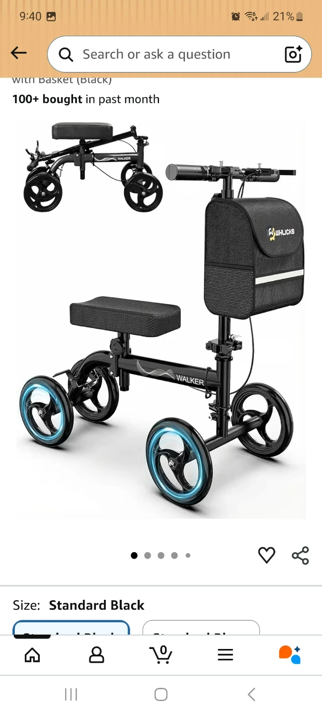 Steerable Knee Scooter Walker with Basket - Standard Black - photo 4