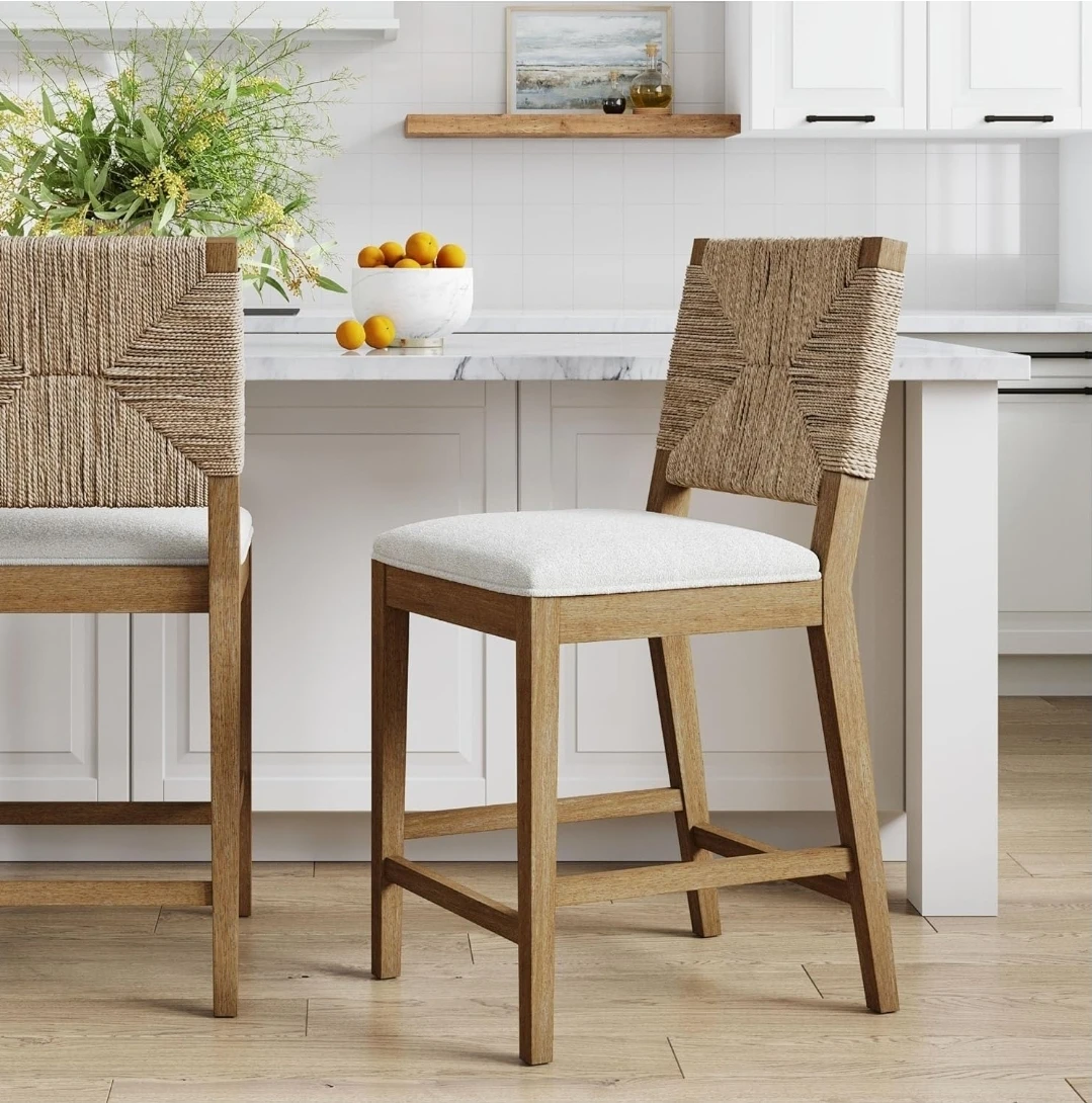 Counter Height Stool with Natural Woven Seagrass Back