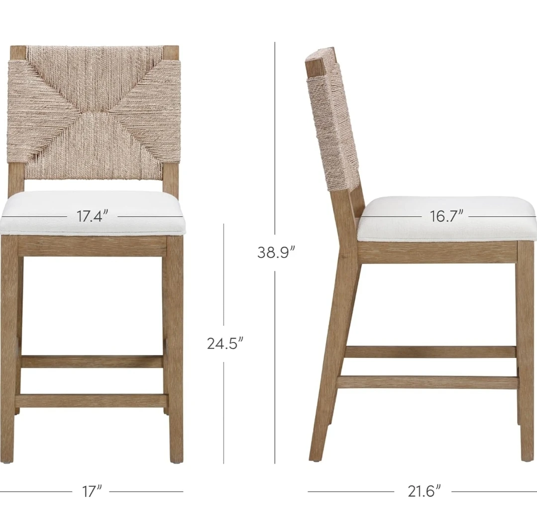 Counter Height Stool with Natural Woven Seagrass Back - photo 2