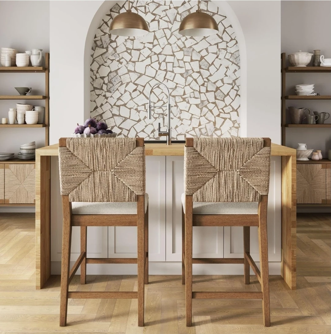 Counter Height Stool with Natural Woven Seagrass Back - photo 3