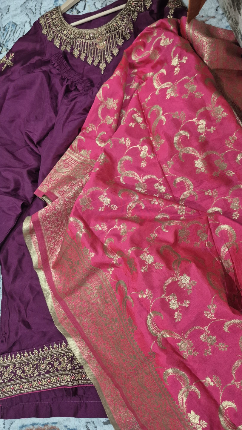 Purple and pink embroidered salwar kameez with dupatta - photo 3