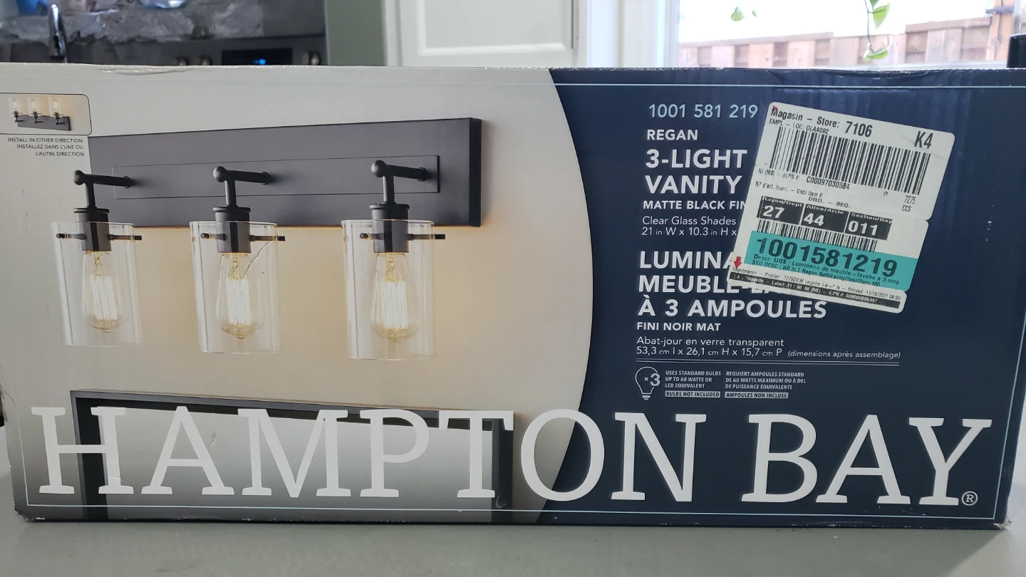 Hampton Bay Regan 3-Light Vanity Fixture - Matte Black