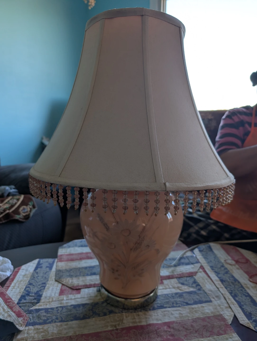 Pair of vintage table lamps with beaded trim - photo 2