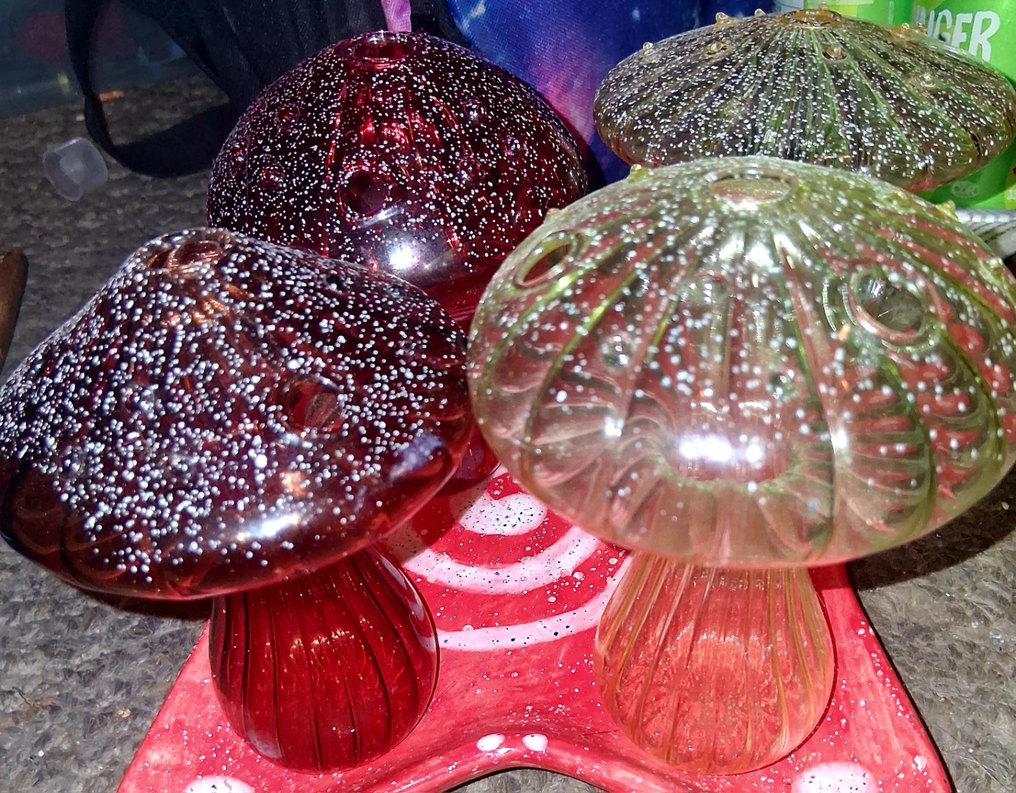 Set of 4 Glass Mushroom Decorations