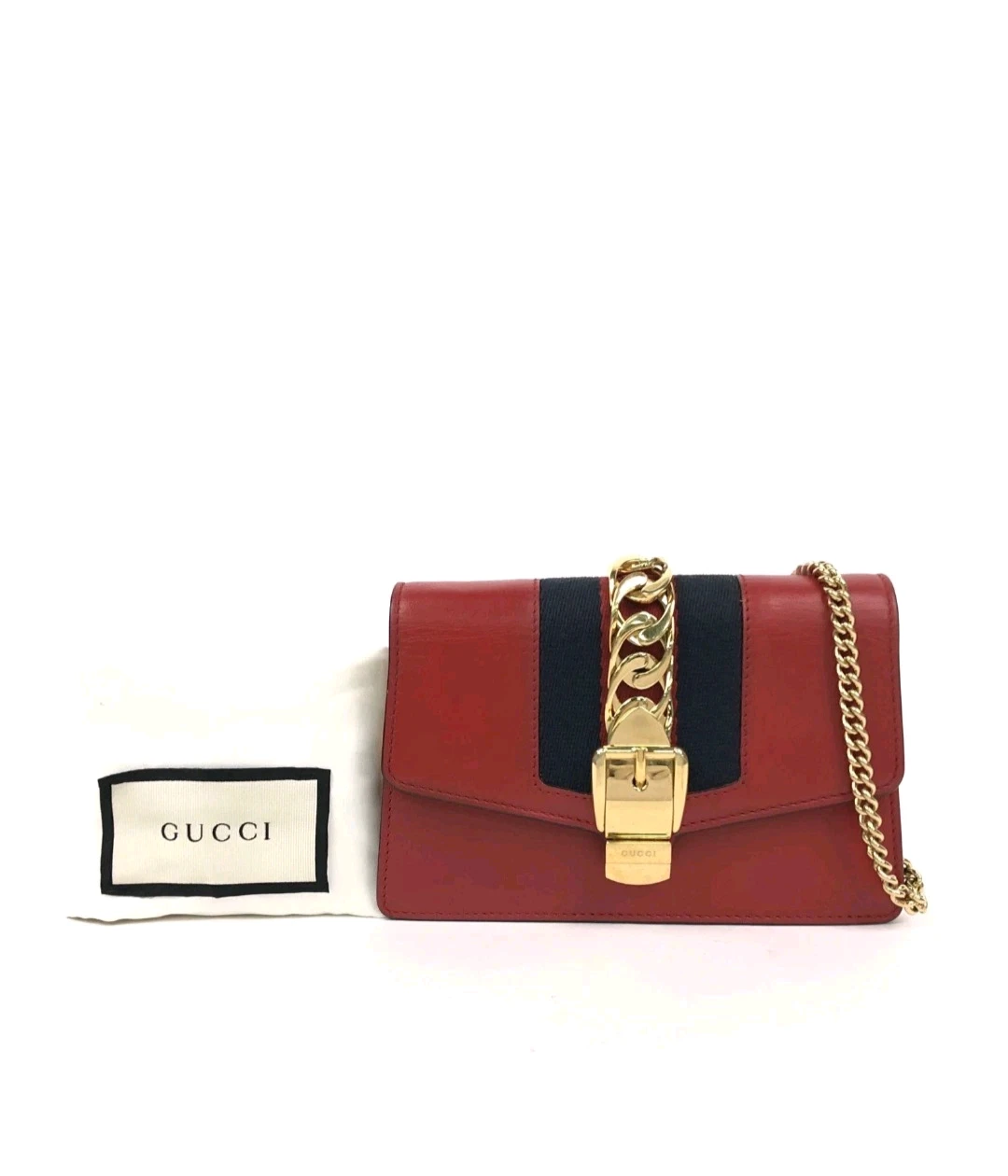 Gucci Red Leather Chain Shoulder Bag with Gold Hardware