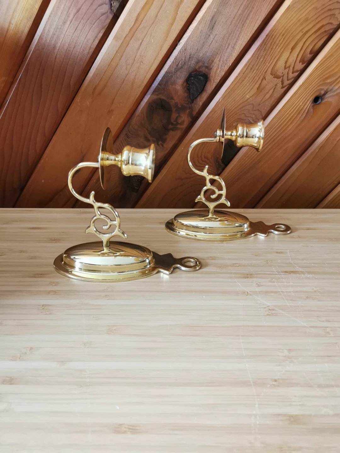 Vintage Brass Wall Sconce Candle Holders Set of 2