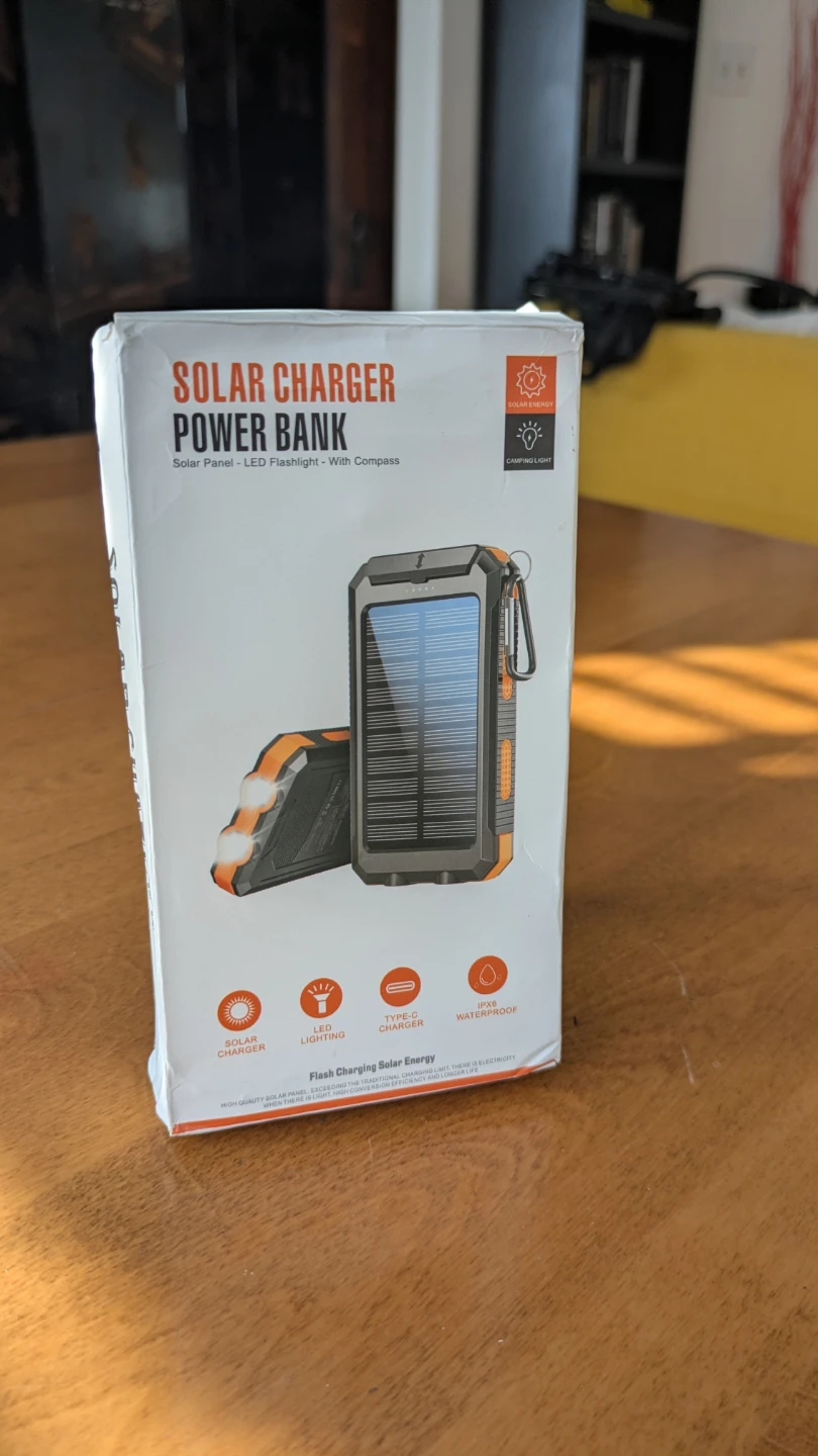 Solar Charger Power Bank with LED Flashlight and Compass