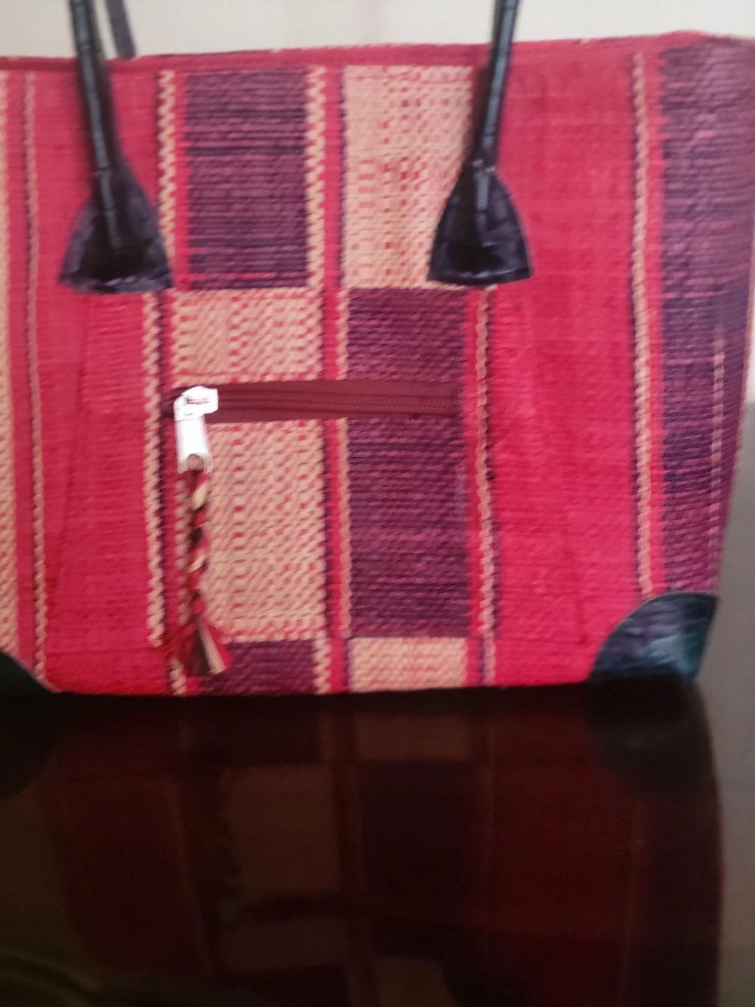 Woven Tote Bag with Leather Handles - photo 2