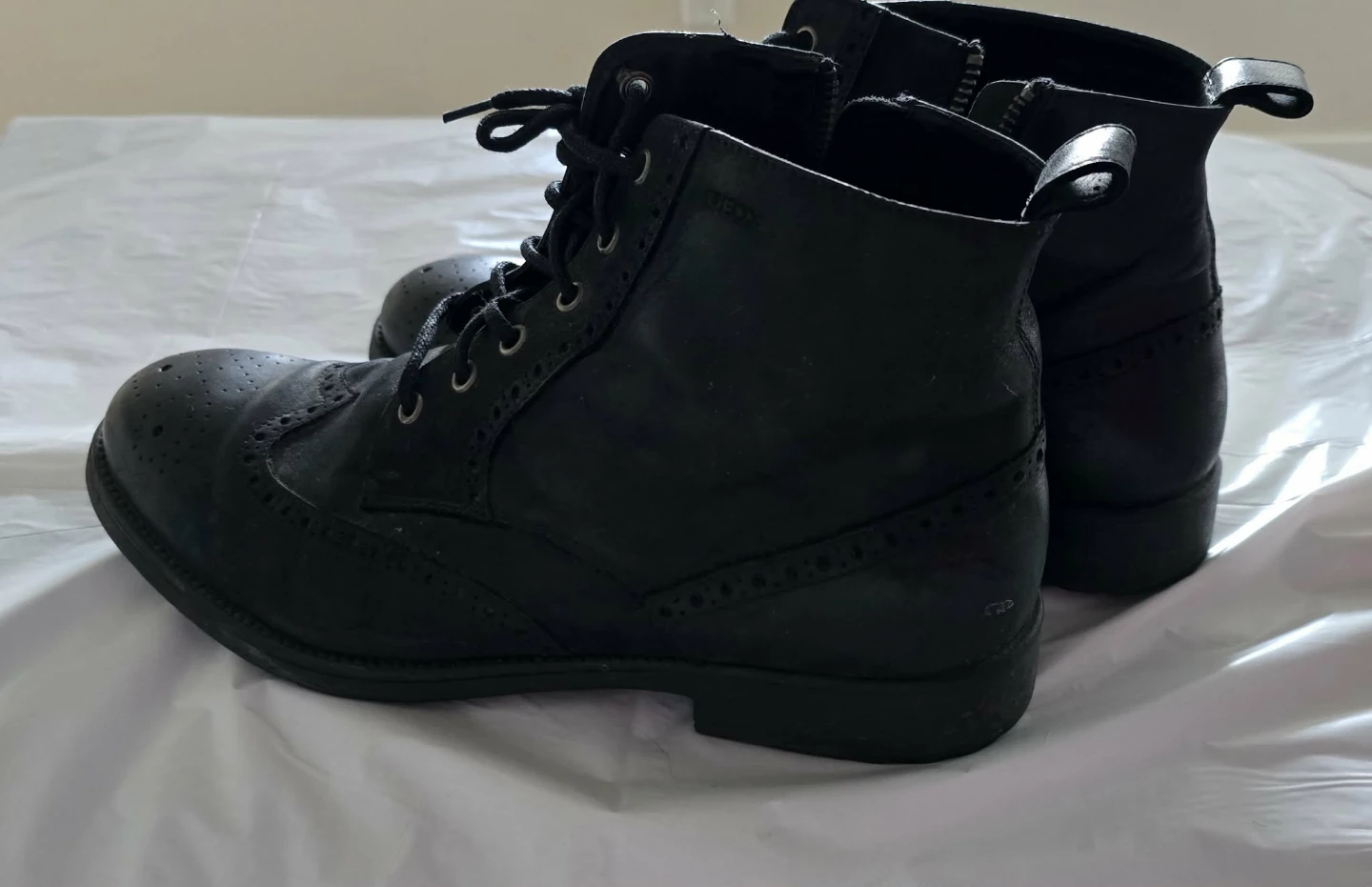 GEOX Black Leather Wingtip Lace-Up Boots - photo 5
