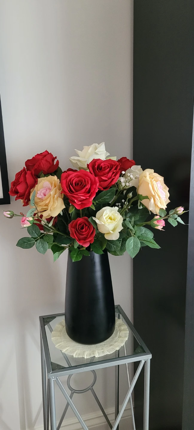 New Artificial Rose Arrangement in Black Vase