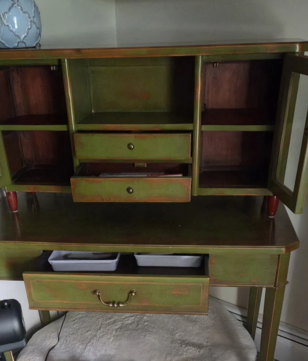 Vintage Green Secretary Desk with Hutch - photo 2