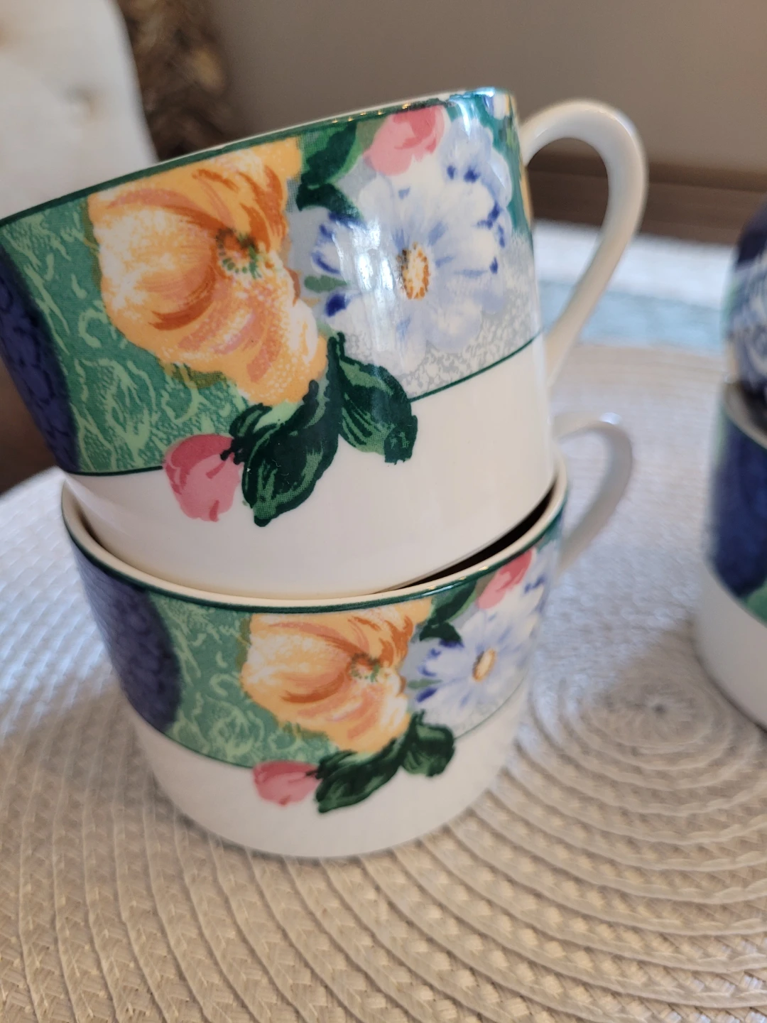 Vintage HK 219 French Brocade Floral Fine China Tea Cups