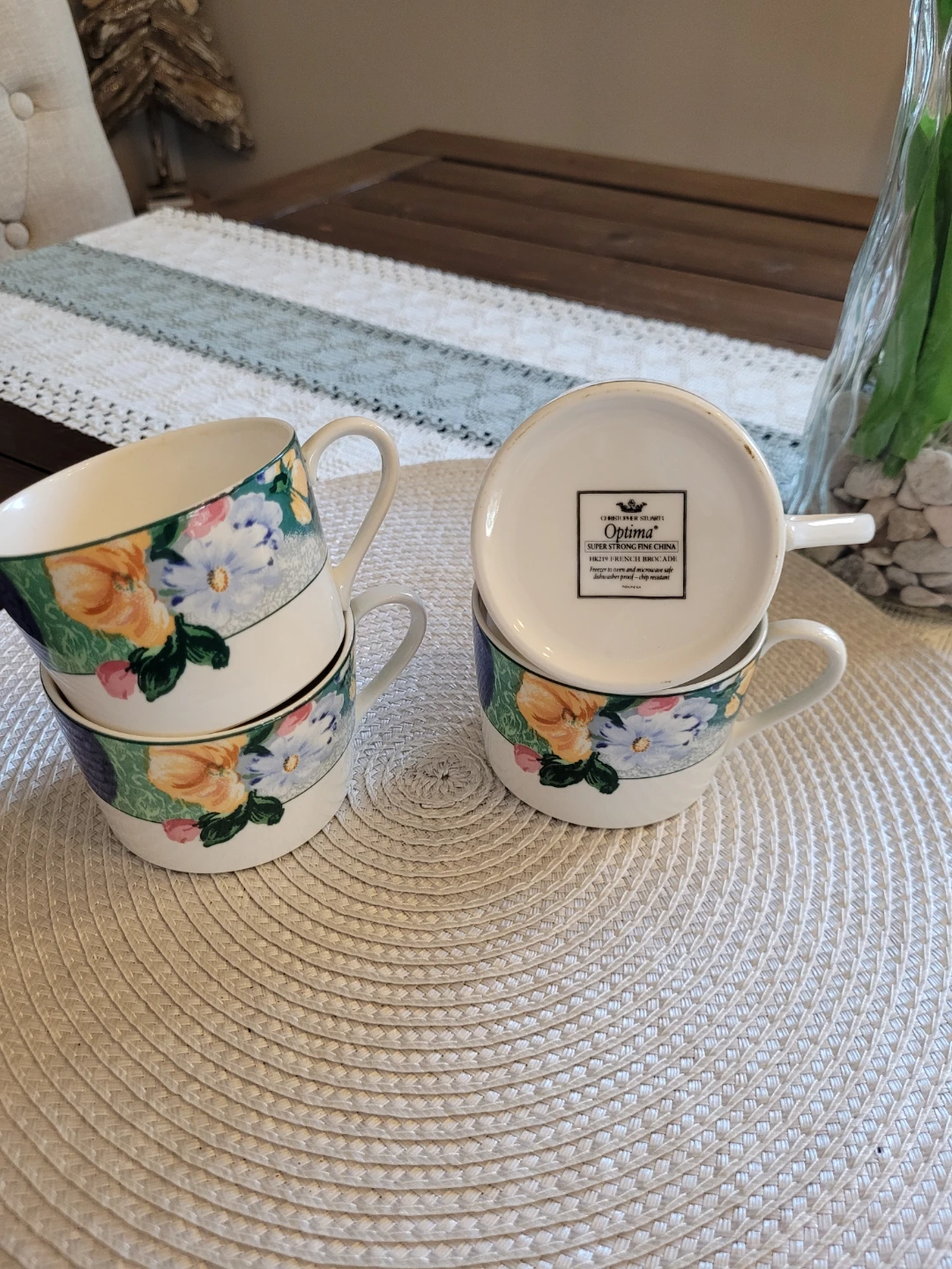Vintage HK 219 French Brocade Floral Fine China Tea Cups - photo 3