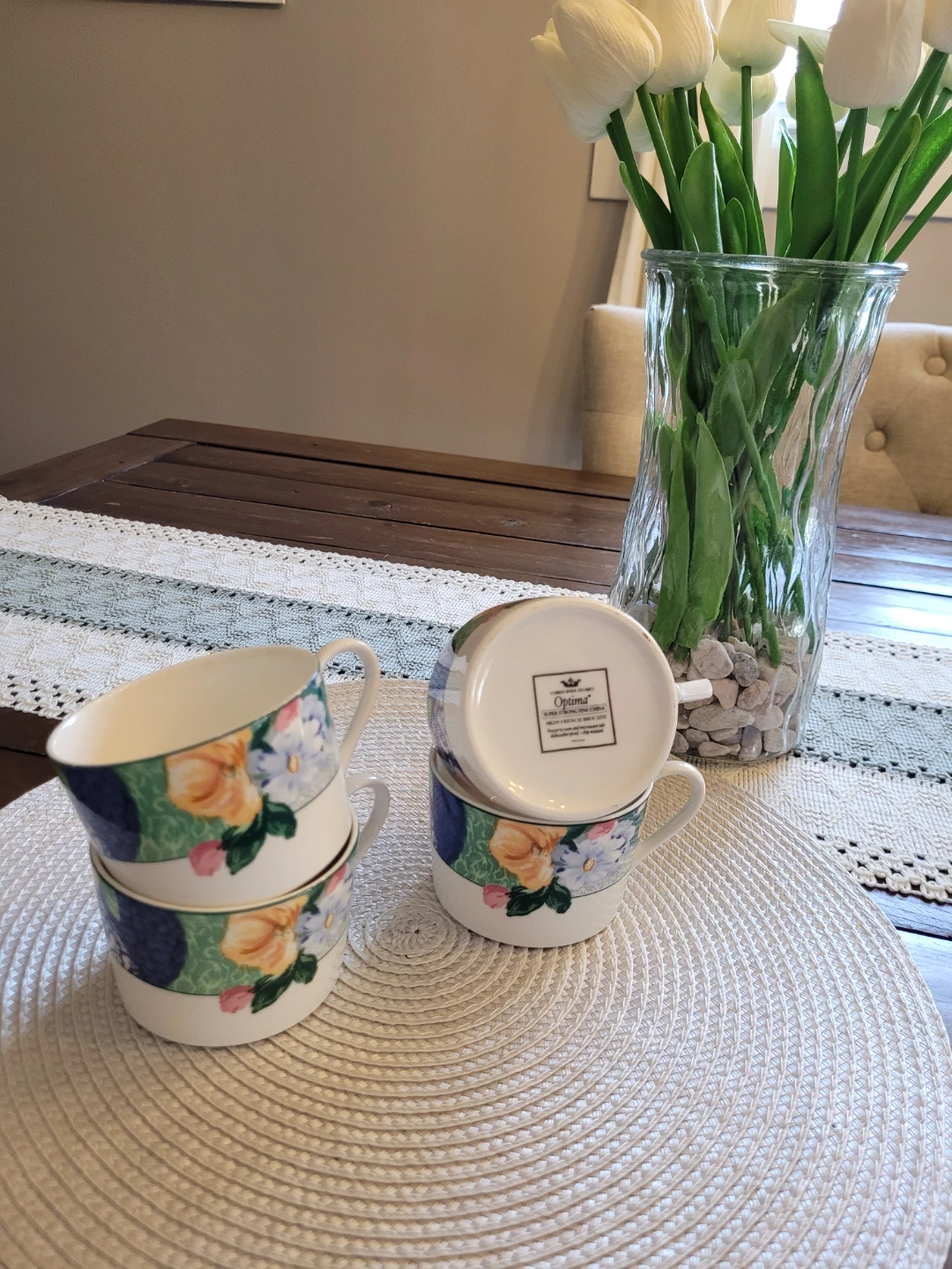 Vintage HK 219 French Brocade Floral Fine China Tea Cups - photo 4