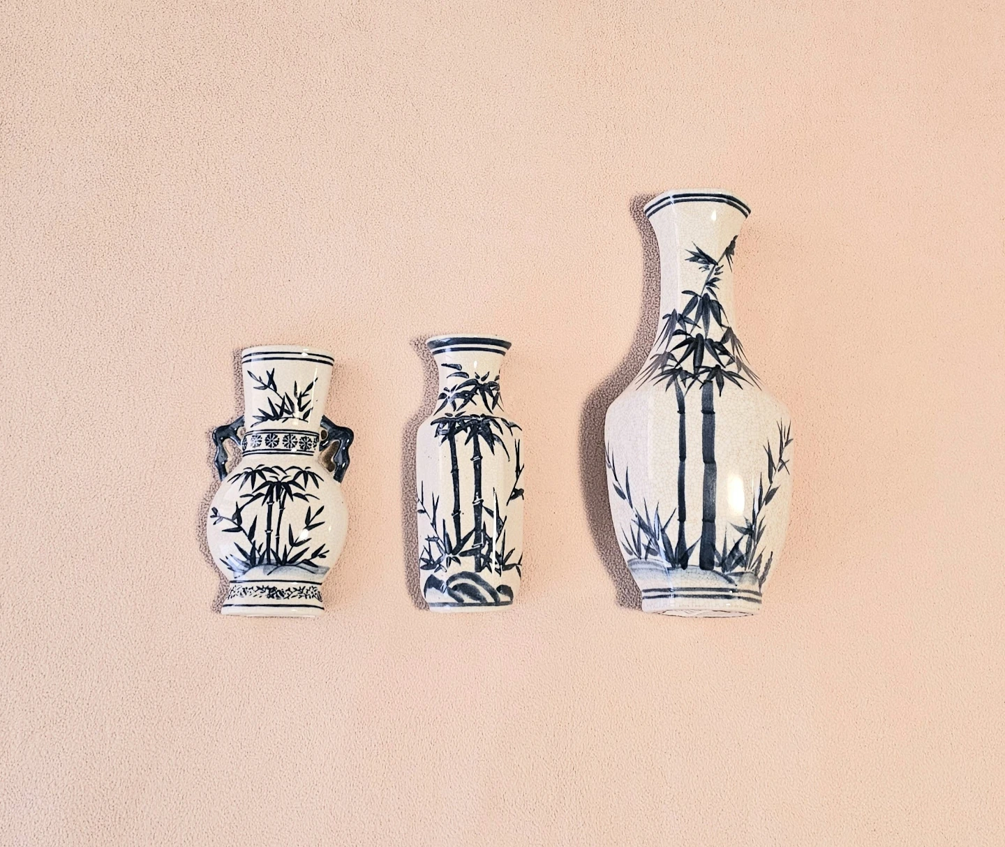 NEW Set Blue White Porcelain Vases with Bamboo Design $18 Bundle