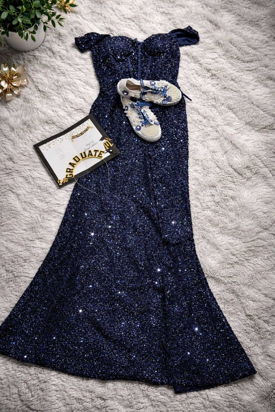 Sparkly Navy Blue Sequin Evening Gown - photo 2
