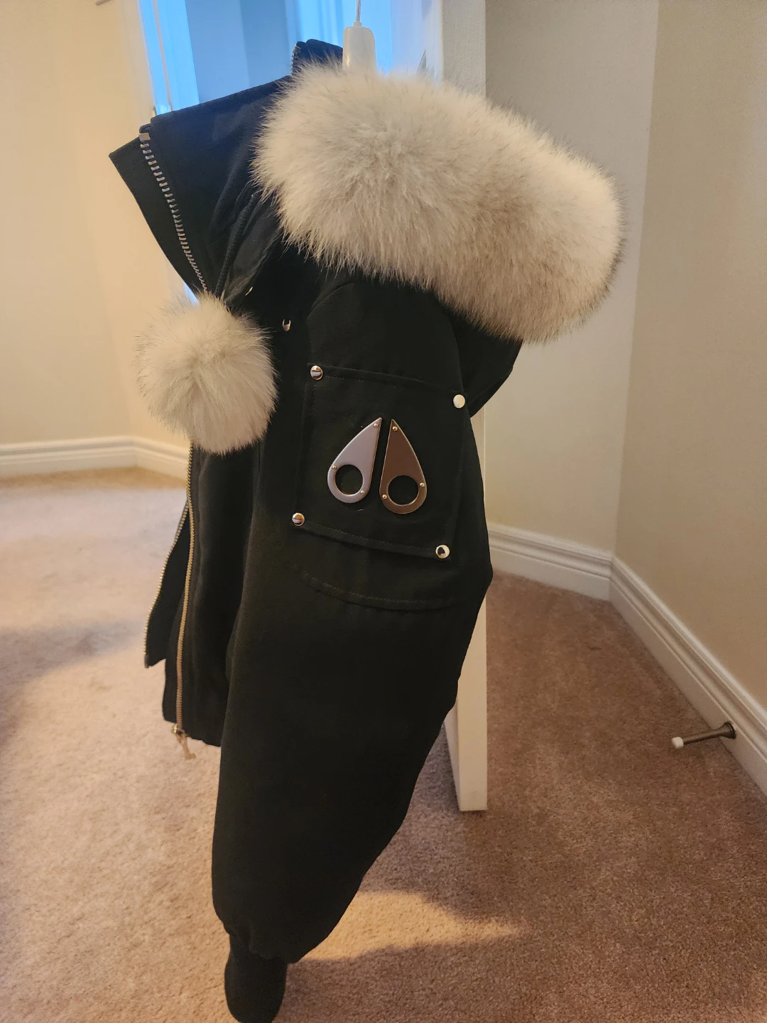 Moose Knuckles Fur Hood Black Down Filled Bomber Debbie Jacket - photo 2