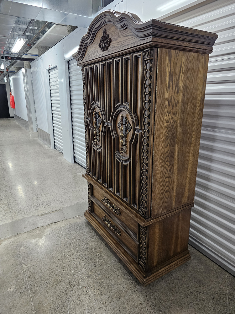 Vintage Wooden Armoire Wardrobe with Drawers