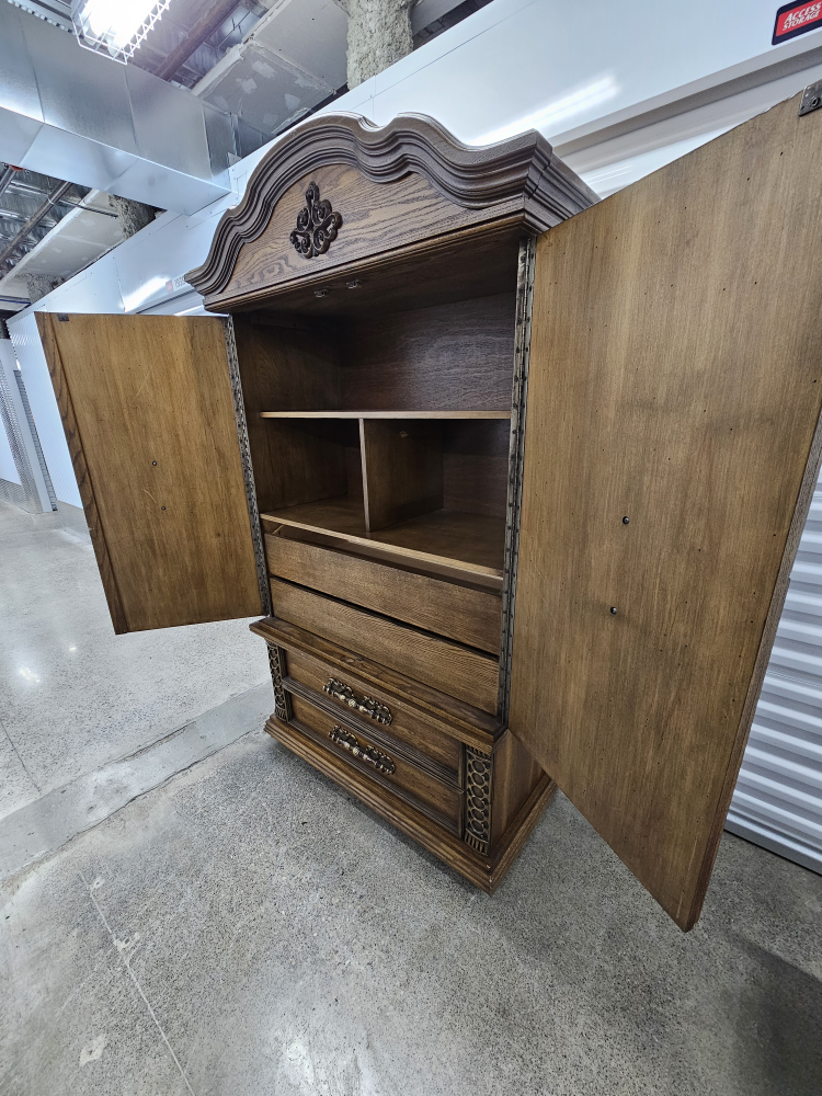 Vintage Wooden Armoire Wardrobe with Drawers - photo 4