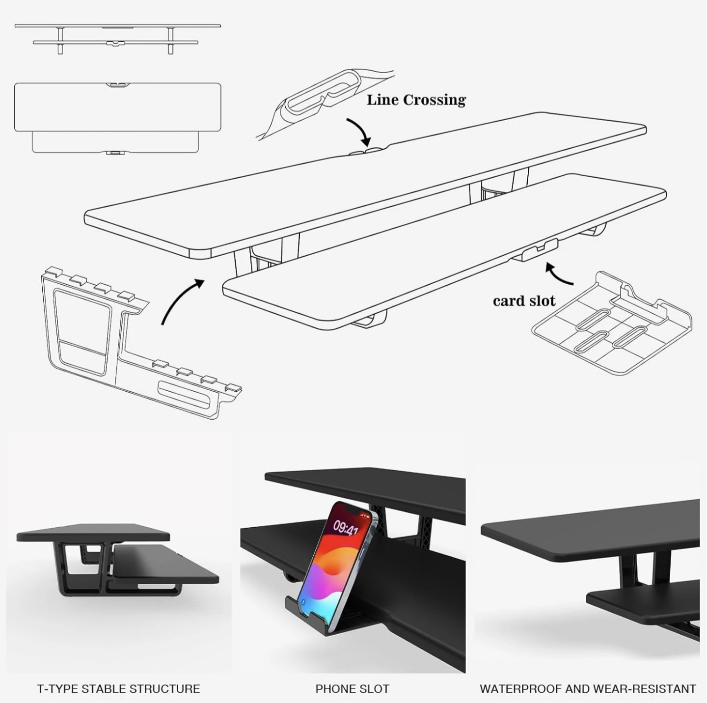 Eco-Will 37" 2-Tier Wooden Desk Shelf with Storage, Black - photo 2