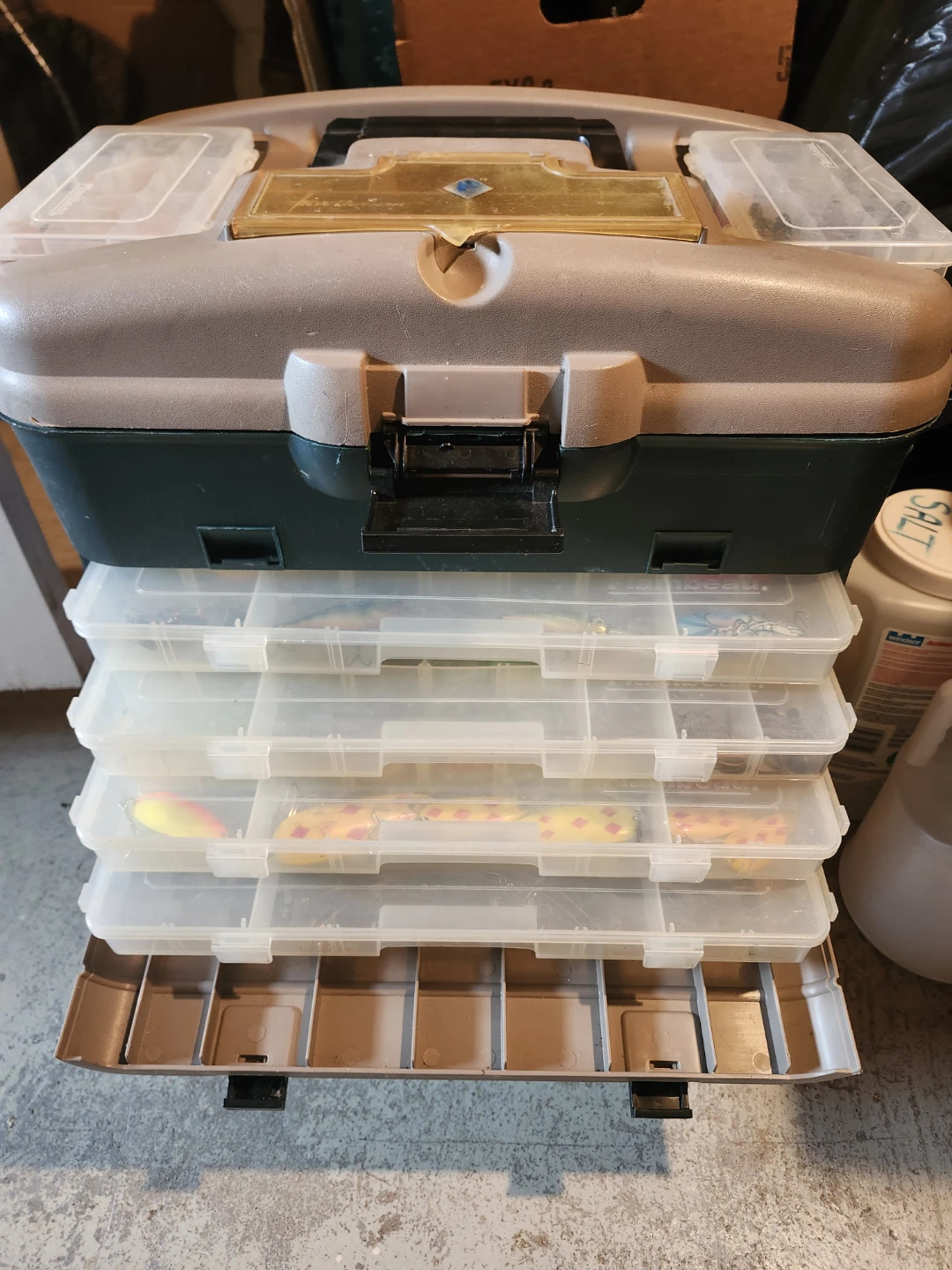 Fishing tackle box with lures