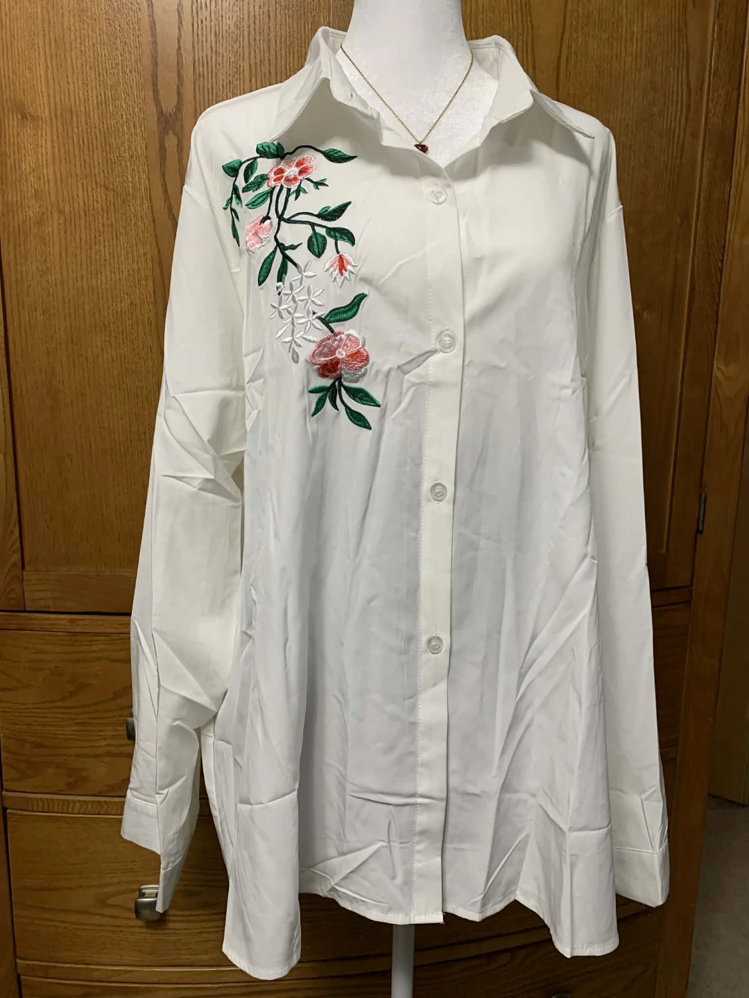 White Embroidered Button-Up Shirt - photo 2