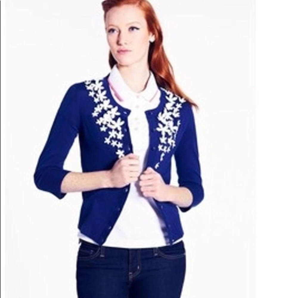 Kate Spade Navy Blue Floral Cardigan Size L - photo 2