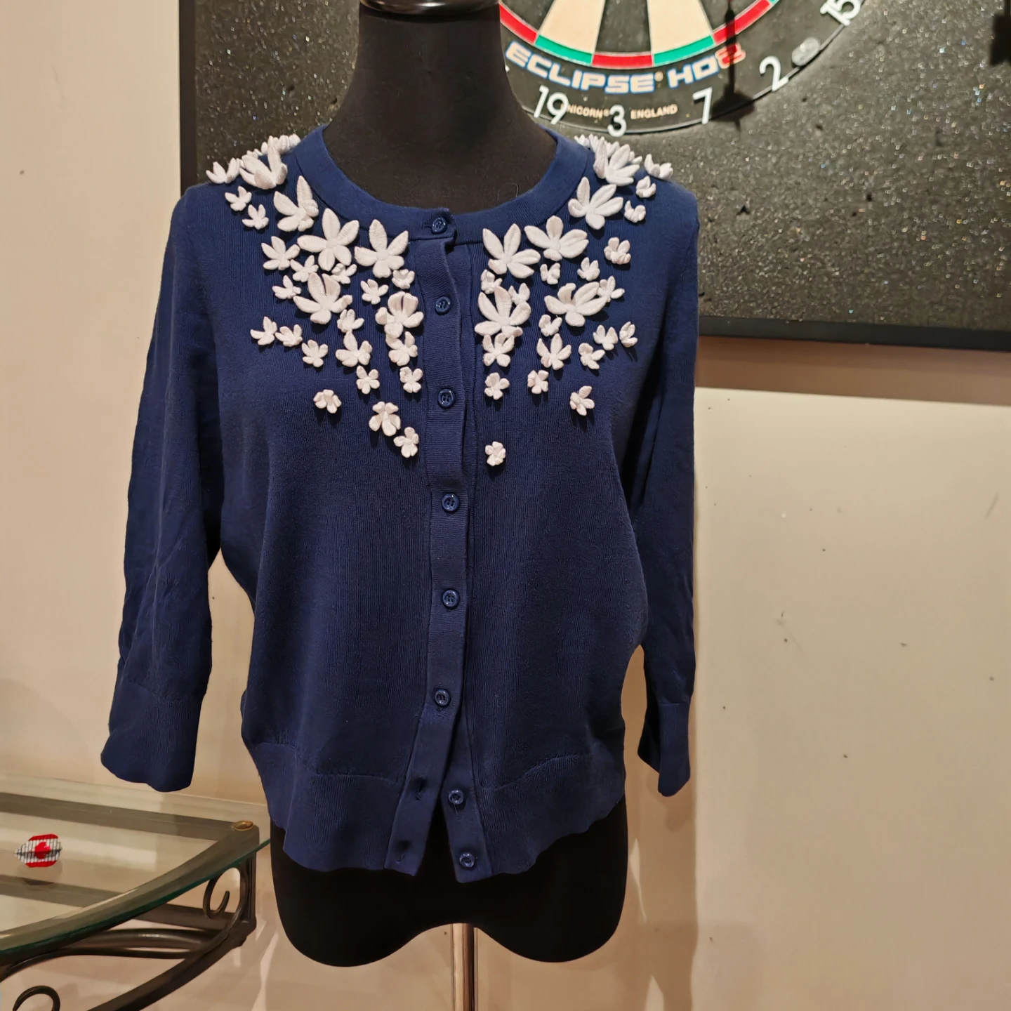 Kate Spade Navy Blue Floral Cardigan Size L - photo 4