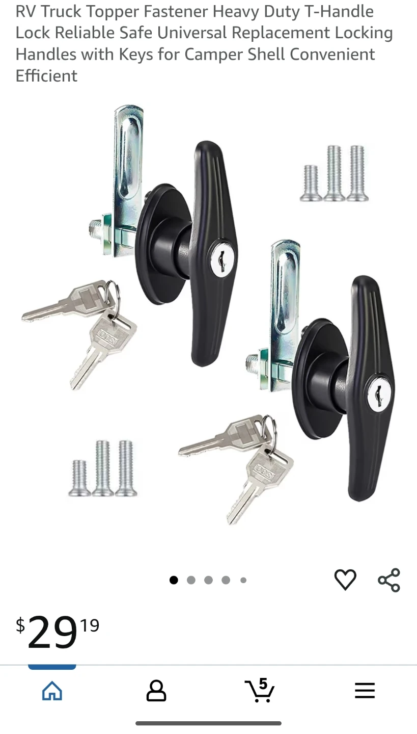 2 T-Handle RV Truck Topper Locking Handles with Keys - photo 4