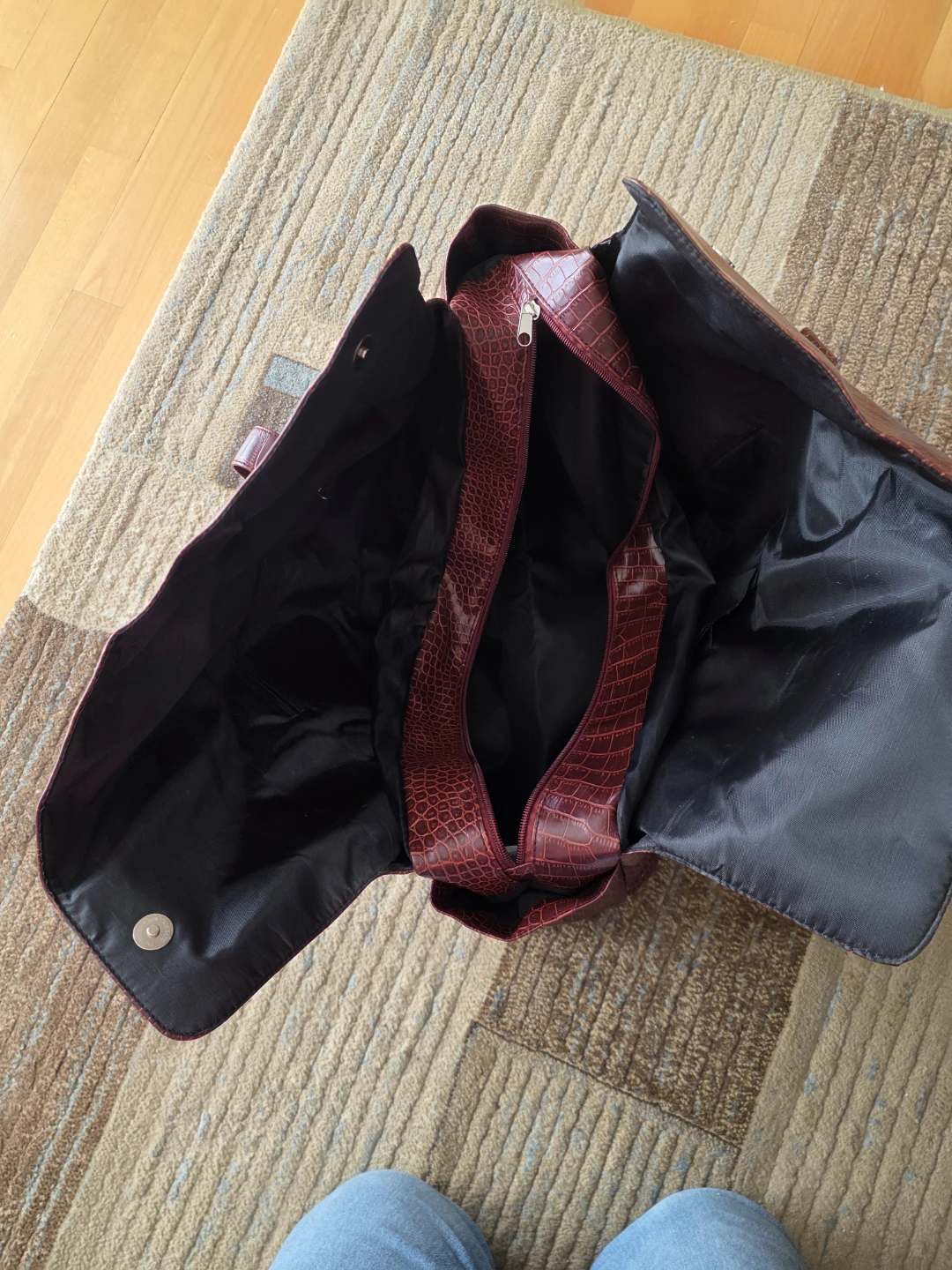 Maroon Faux Croc Tote Bag - photo 3