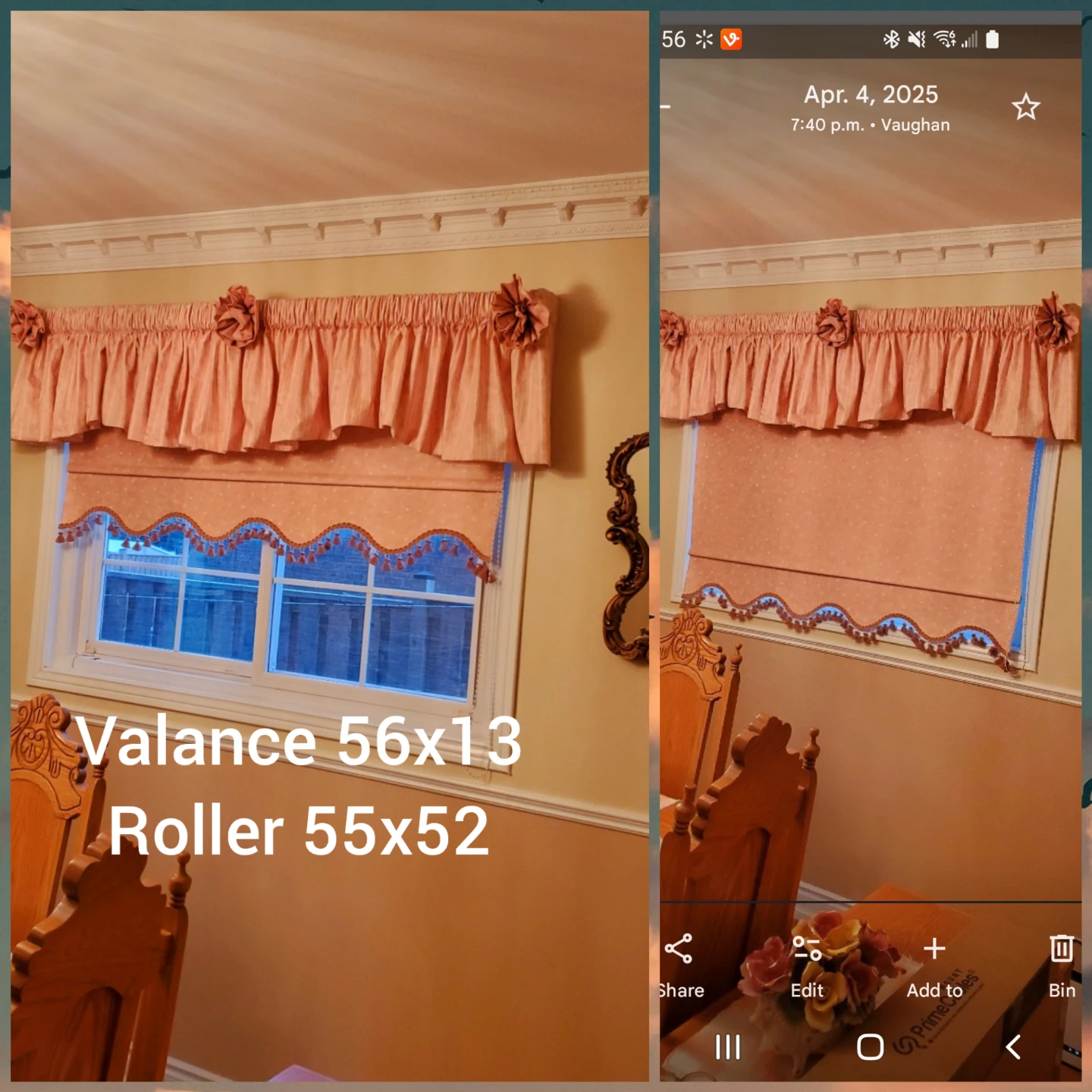 Peach Valance and Roller Window Blinds Set