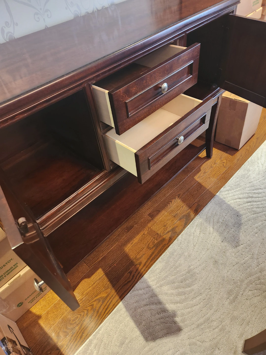 Dark Wood Sideboard Buffet with Drawers and Cabinet Doors - photo 2